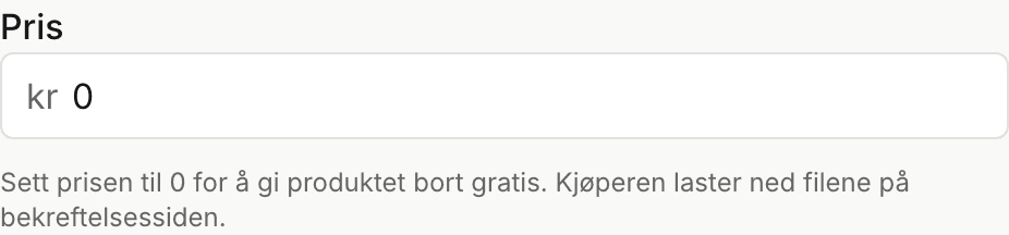 Prisfeltet satt til null med informasjon om gratis nedlasting