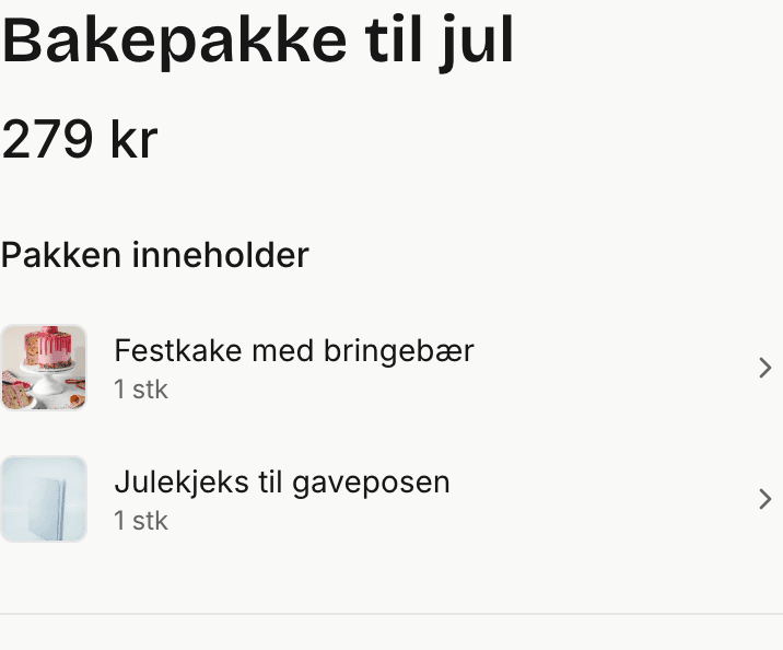 Leivontapaketti, jossa on yksi hinta ja luettelo kahdesta tuotteesta
