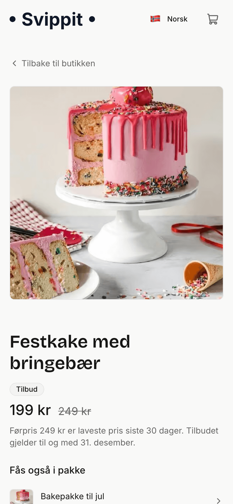 Festkagen med tilbudsmærke og overstreget førpris