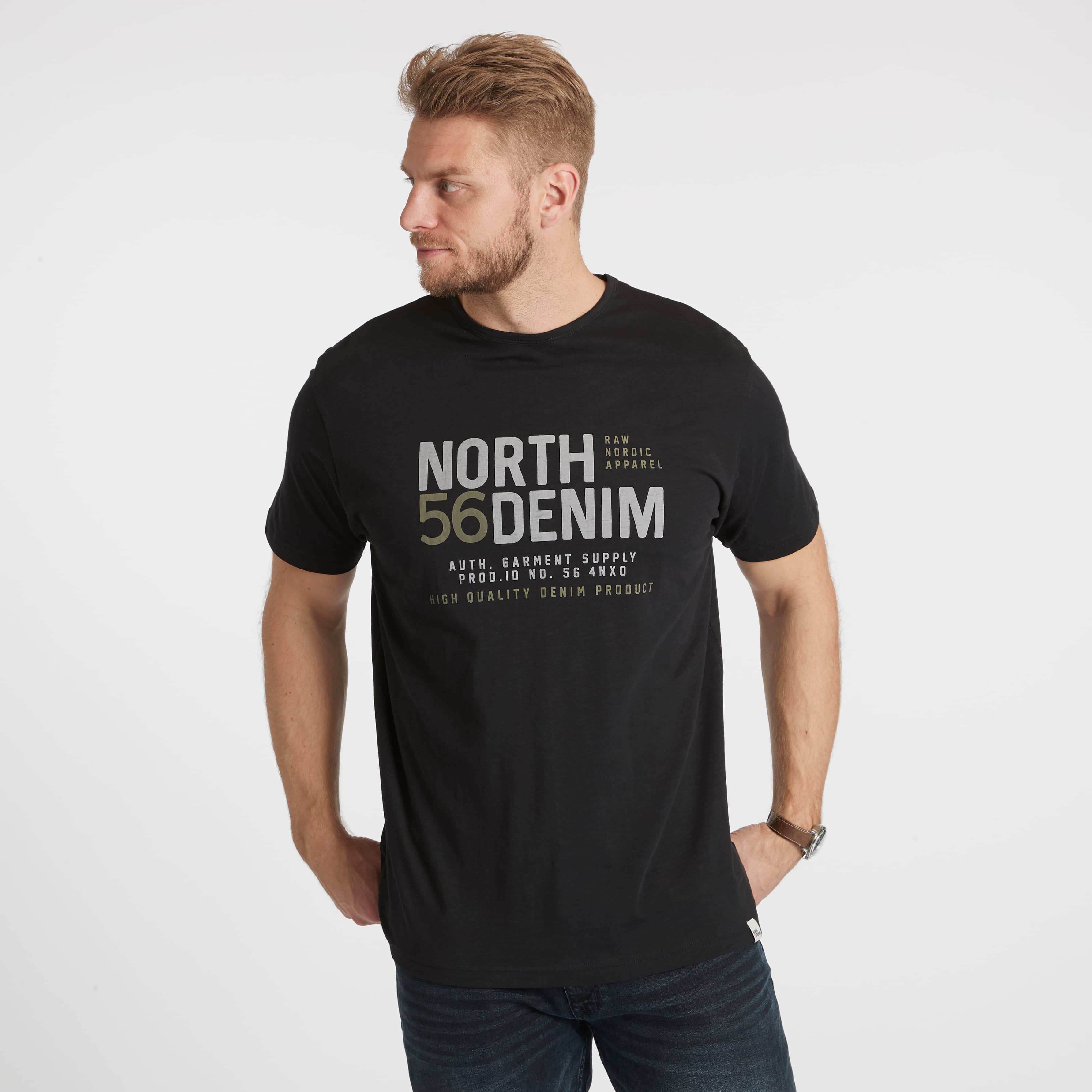 North 56°4 Printed tshirt sort 2XL-8XL