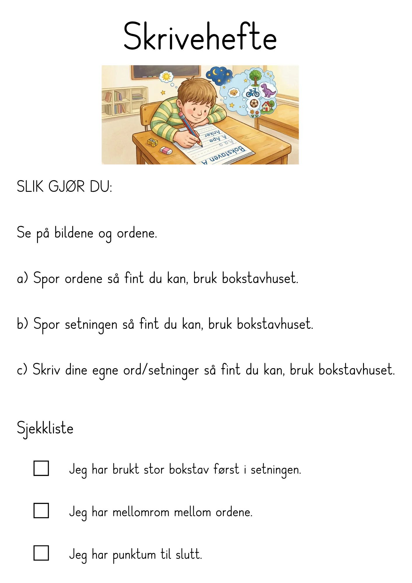 Skrivehefte med bokstavhus