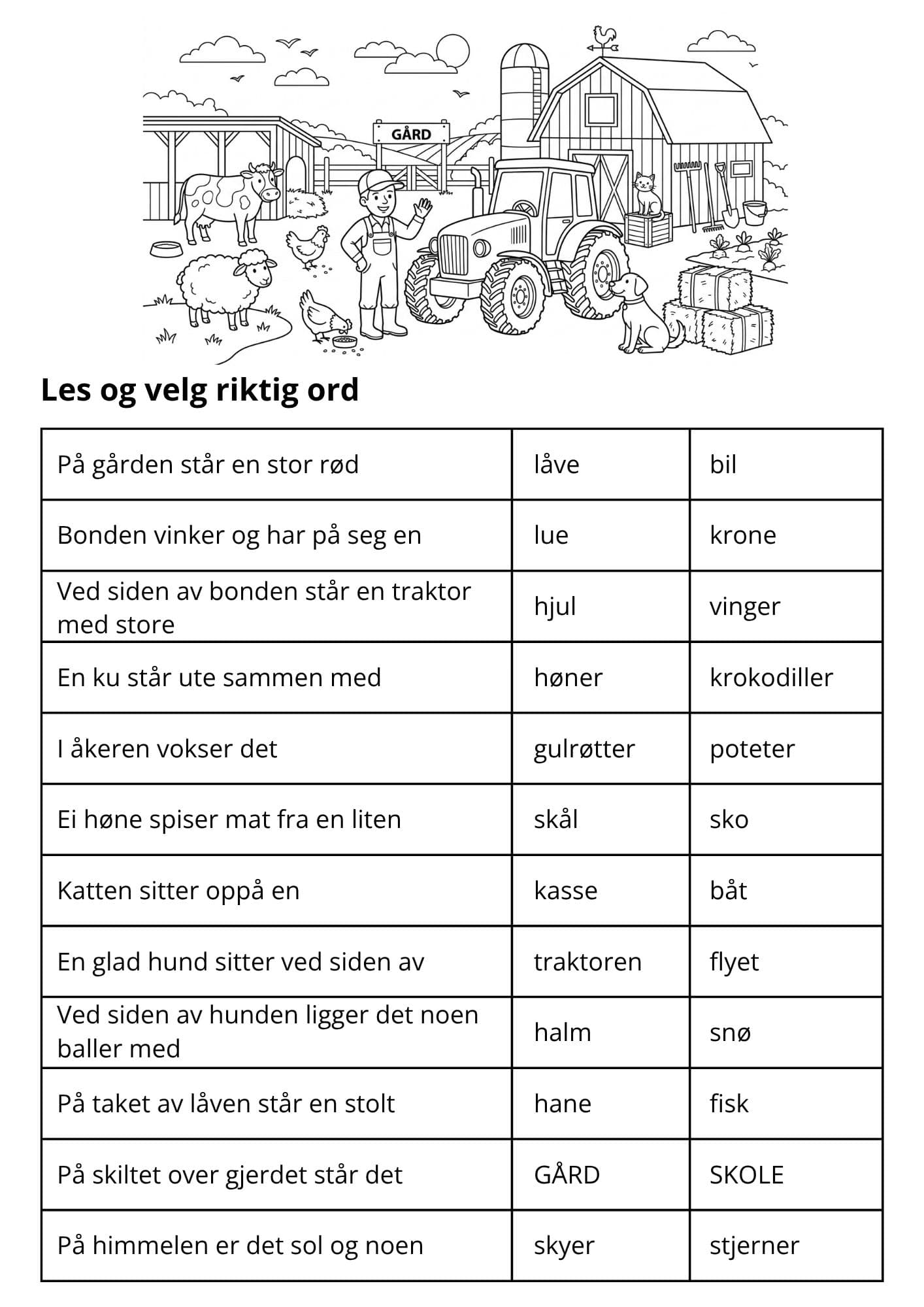 Les og velg riktig ord