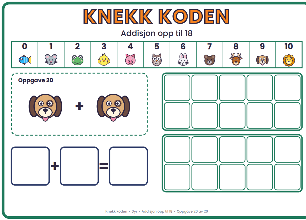 Knekk koden (addisjon til 18) Dyreversjon