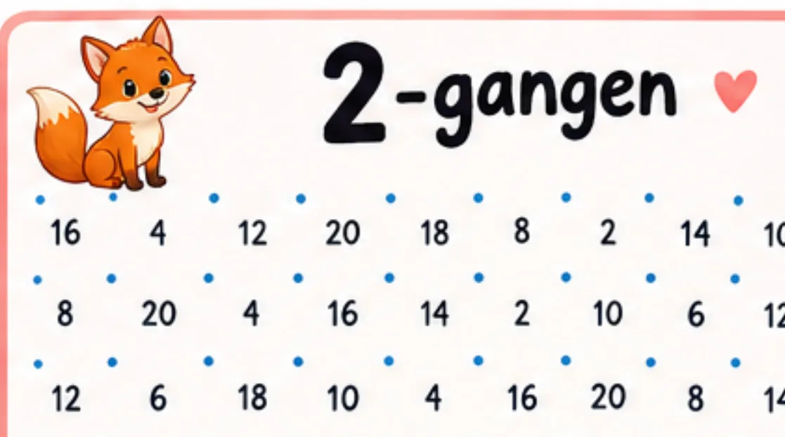 Prikkespill: gangetabellen (vanlig kortstokk)