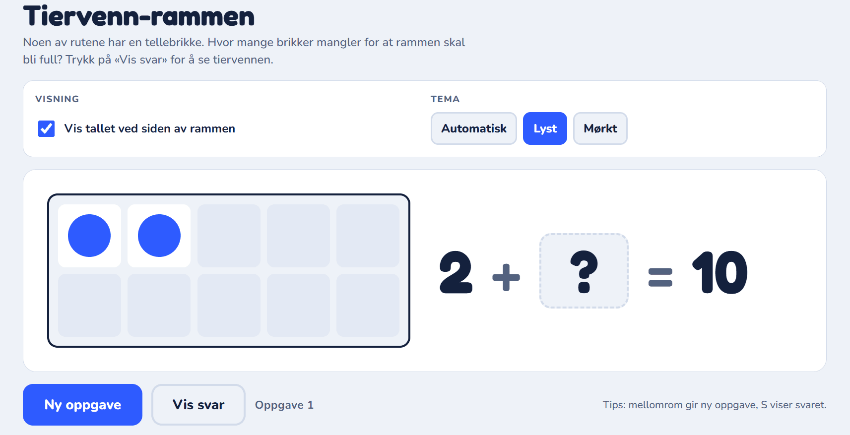 Tiervenn-rammen (interaktiv nettside) for visning på storskjem