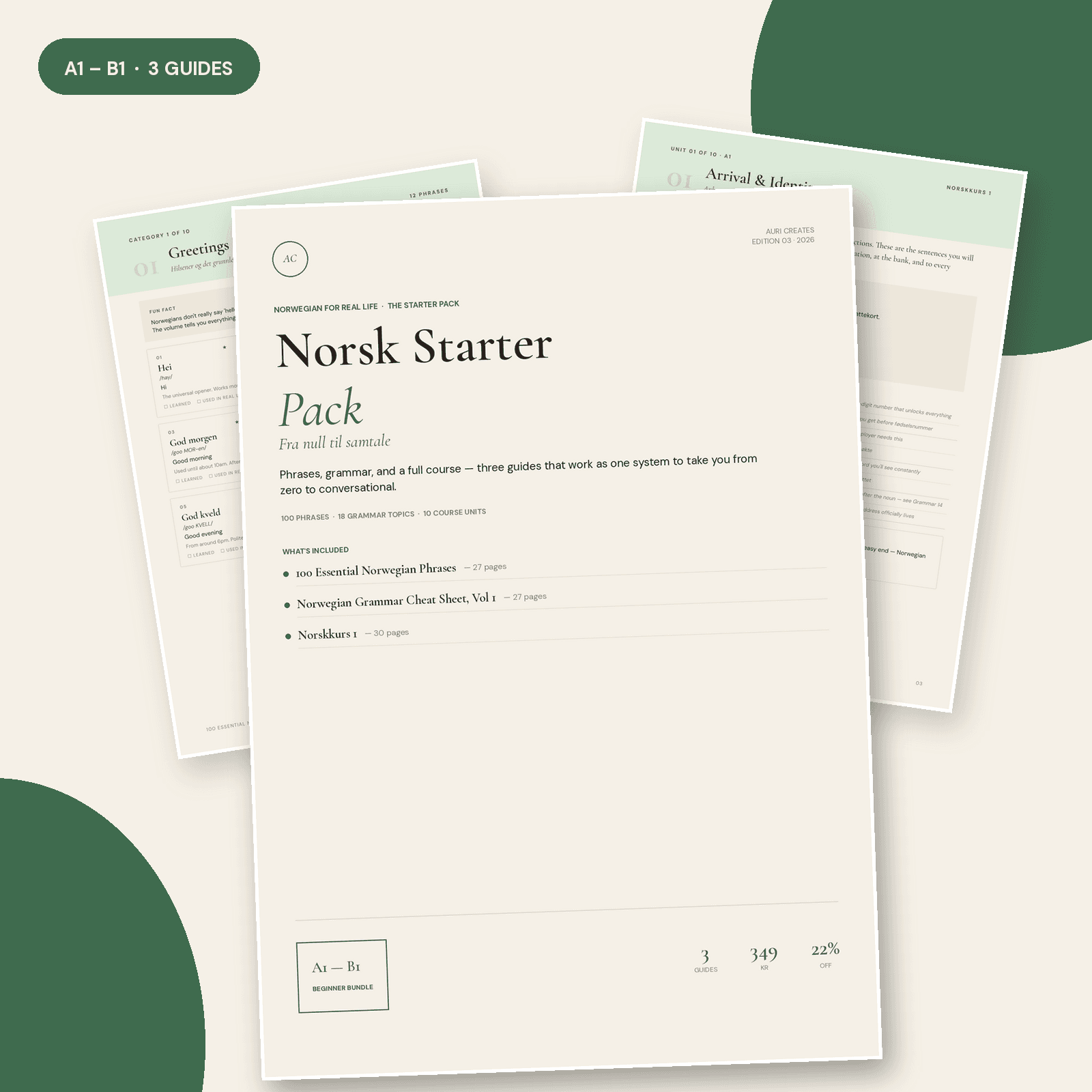 Norsk Starter Pack – Norwegian Phrases + Grammar + Course Bundle A1-B1 | PDF Download