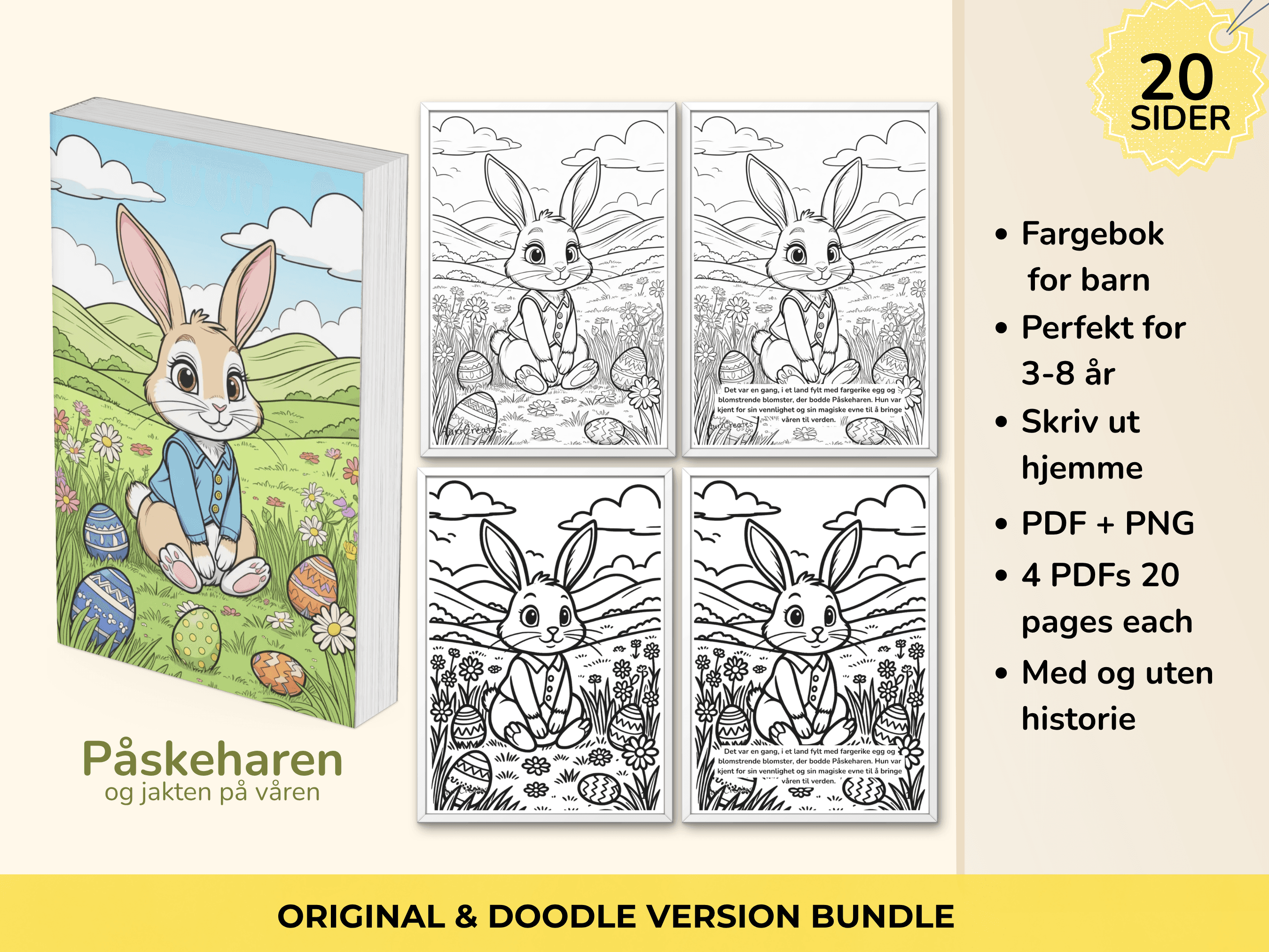 Påskeharen Fargebok – Komplett Pakke (4 PDF-er)