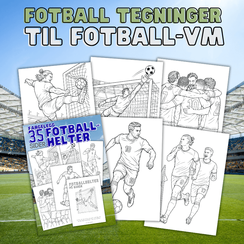 Tegne fotballtegninger | Fotballhelter på banen | 35 ark til utskrift